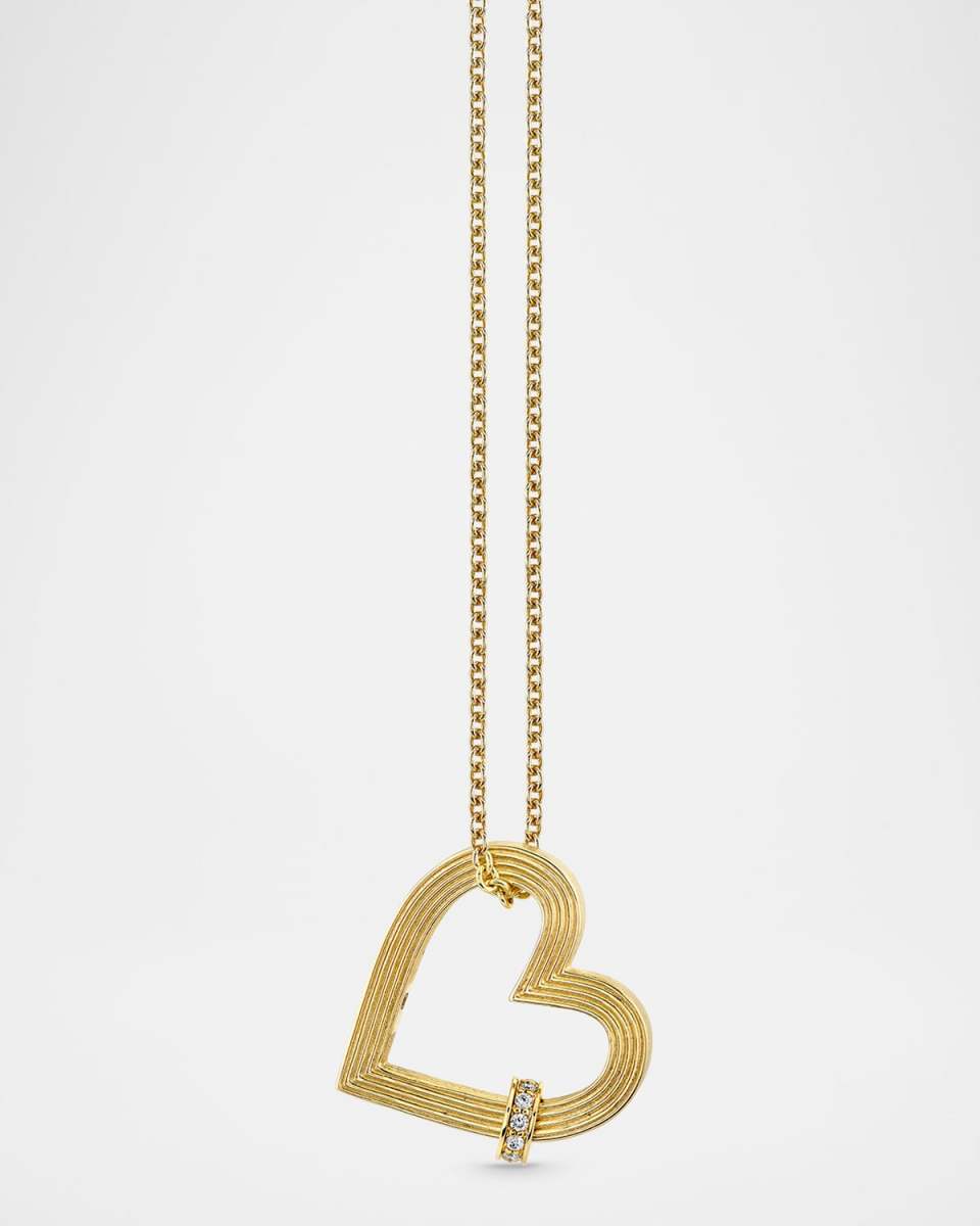Fluted Diamond Rondelle Heart Charm Necklace